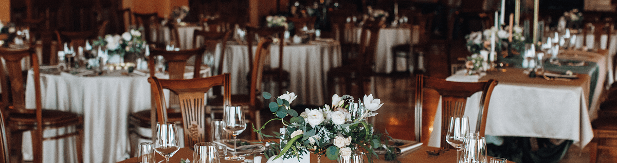 Upscale dining space with elegantly set tables